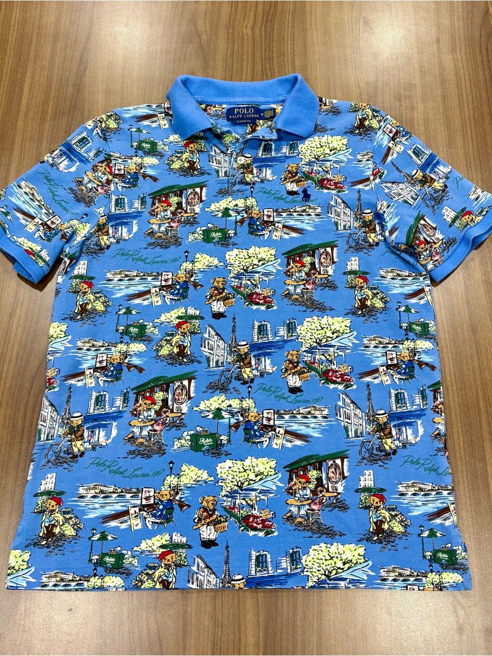 Polo Ralph Lauren Polo Bear Paris All-Over Print Mesh Polo Shirt - Men's Size M